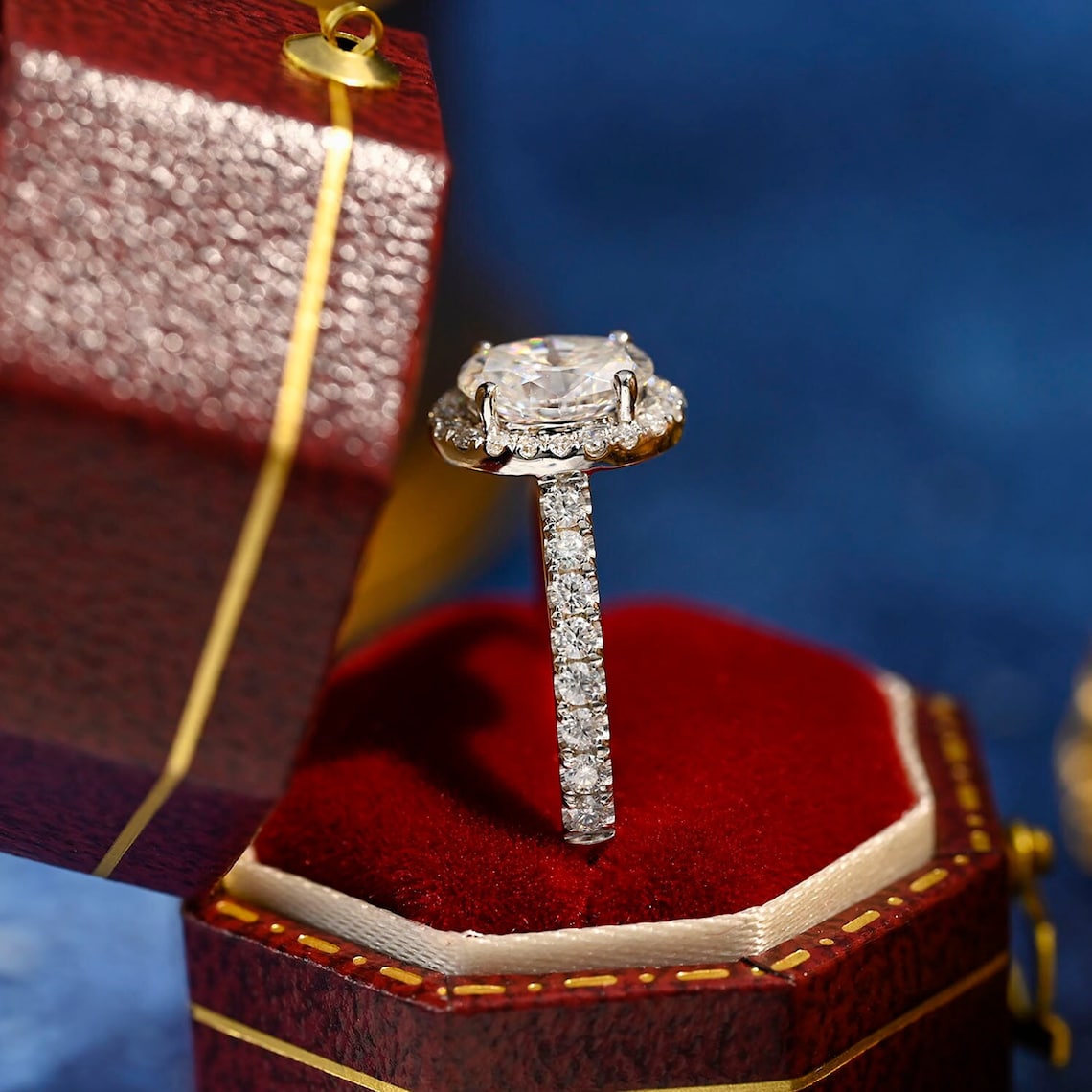 1.0 CT-3.0 CT Oval F/VS1 CVD Diamond Halo Pave Setting Engagement Ring - Camila Brown