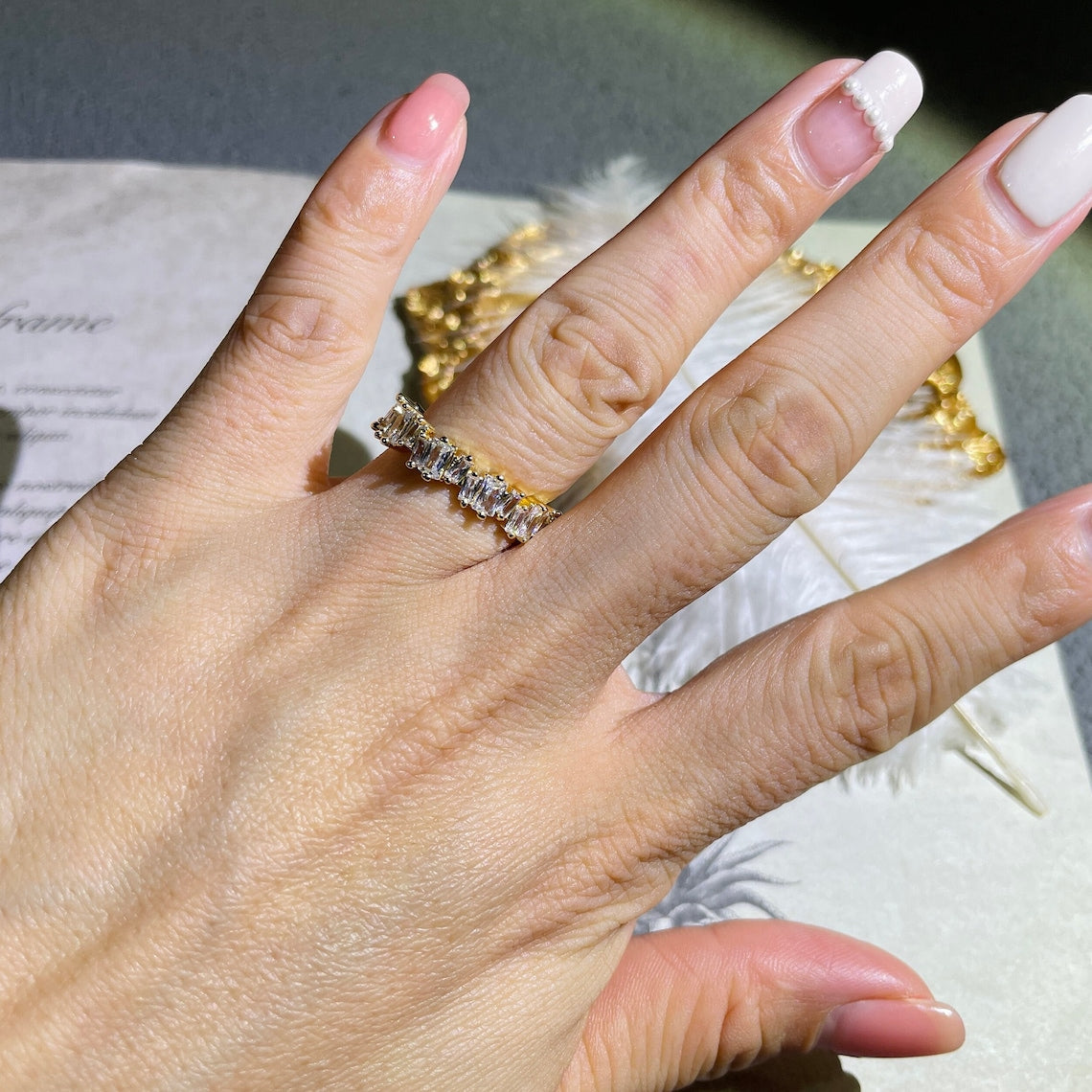 0.50 TCW Octagon Princess & Baguette CVD Diamond Cluster Wedding Band - Camila Brown