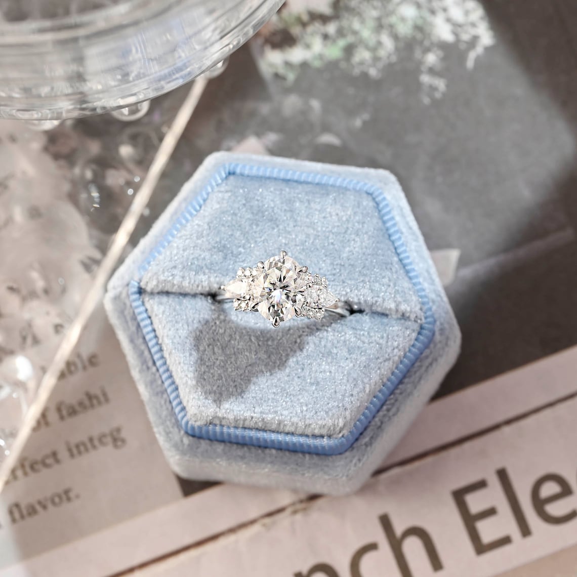 1.0 - 3.0 CT Oval F/VS1 CVD Diamond Cluster Setting Engagement Ring - Camila Brown