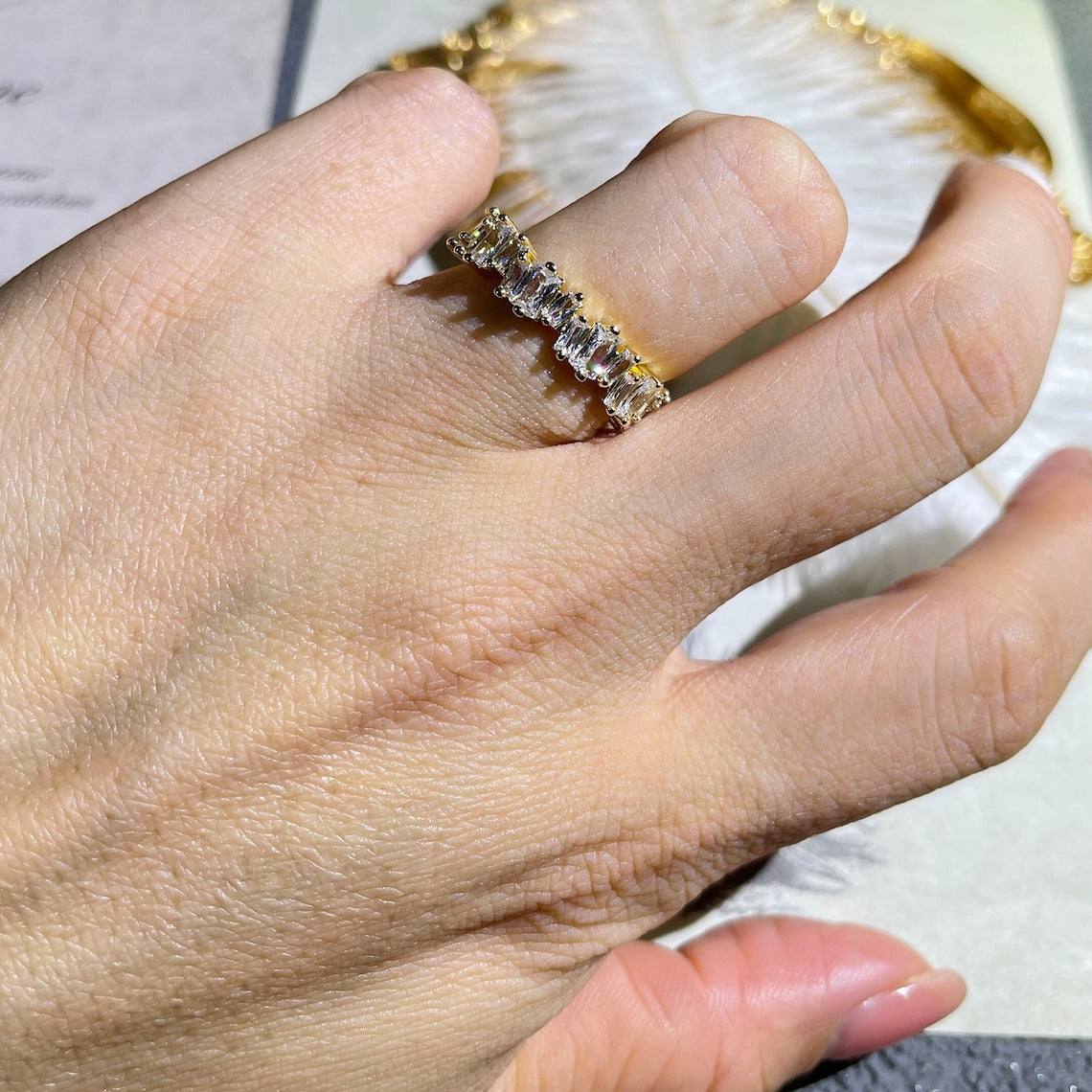 0.50 TCW Octagon Princess & Baguette CVD Diamond Cluster Wedding Band - Camila Brown