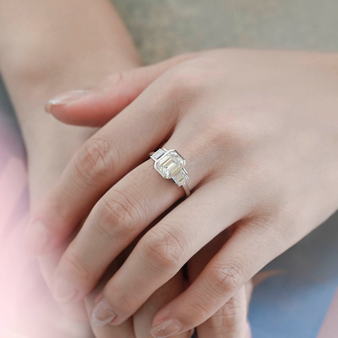 1.0-3.0 CT Emerald E/VS1 CVD Diamond Five Stone Style Engagement Ring - Camila Brown