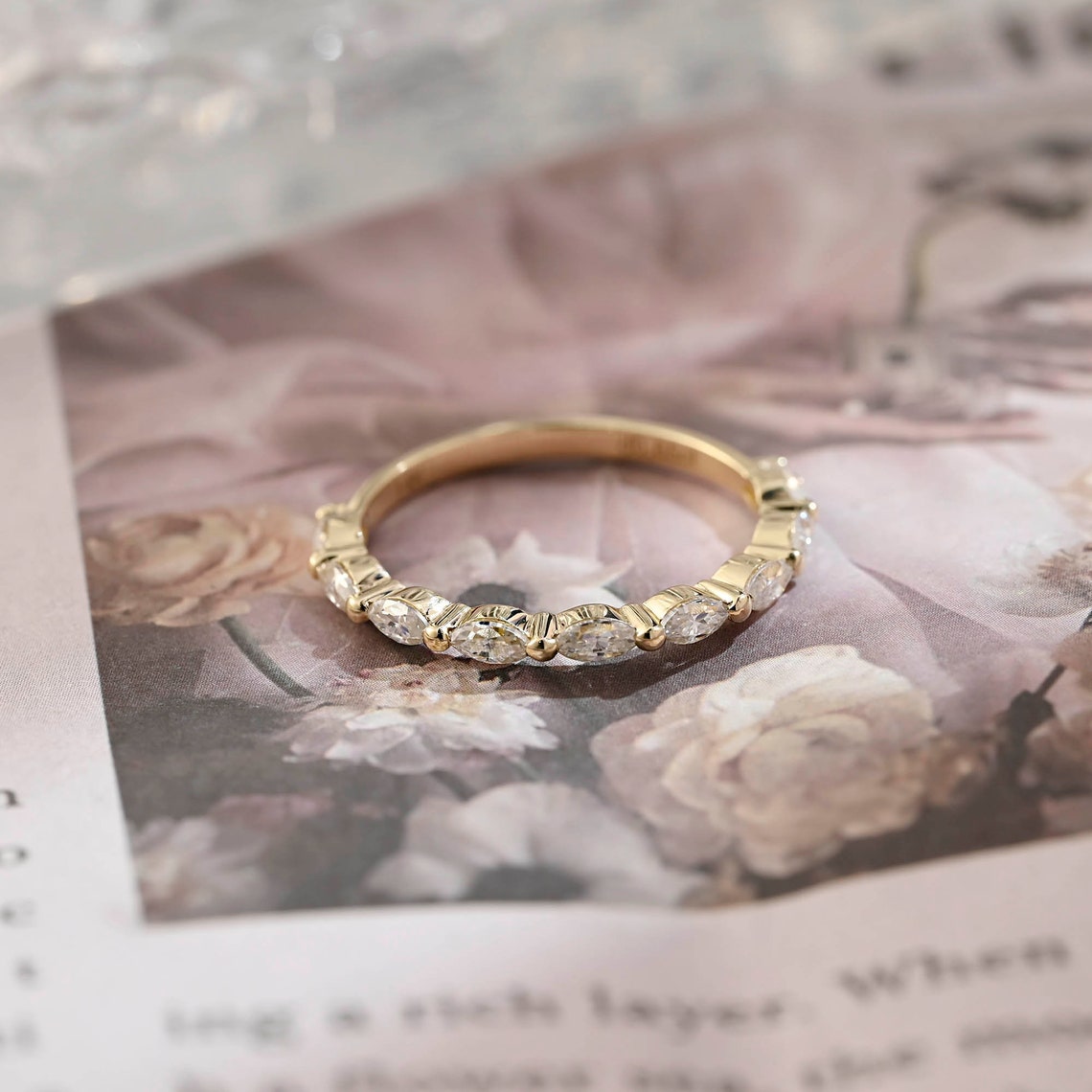 0.25 TCW Marquise CVD Diamond Half Eternity Wedding Band - Camila Brown