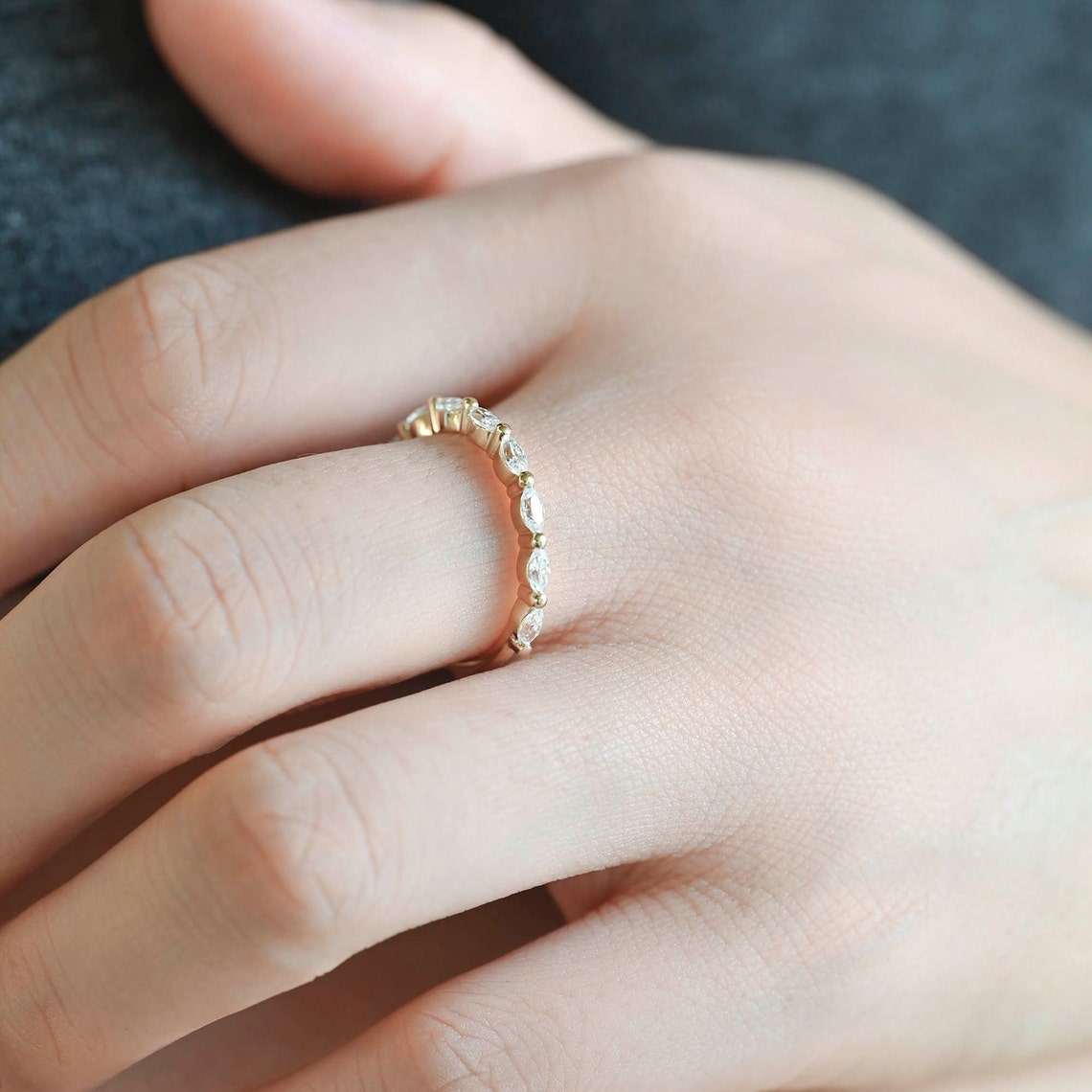 0.25 TCW Marquise CVD Diamond Half Eternity Wedding Band - Camila Brown