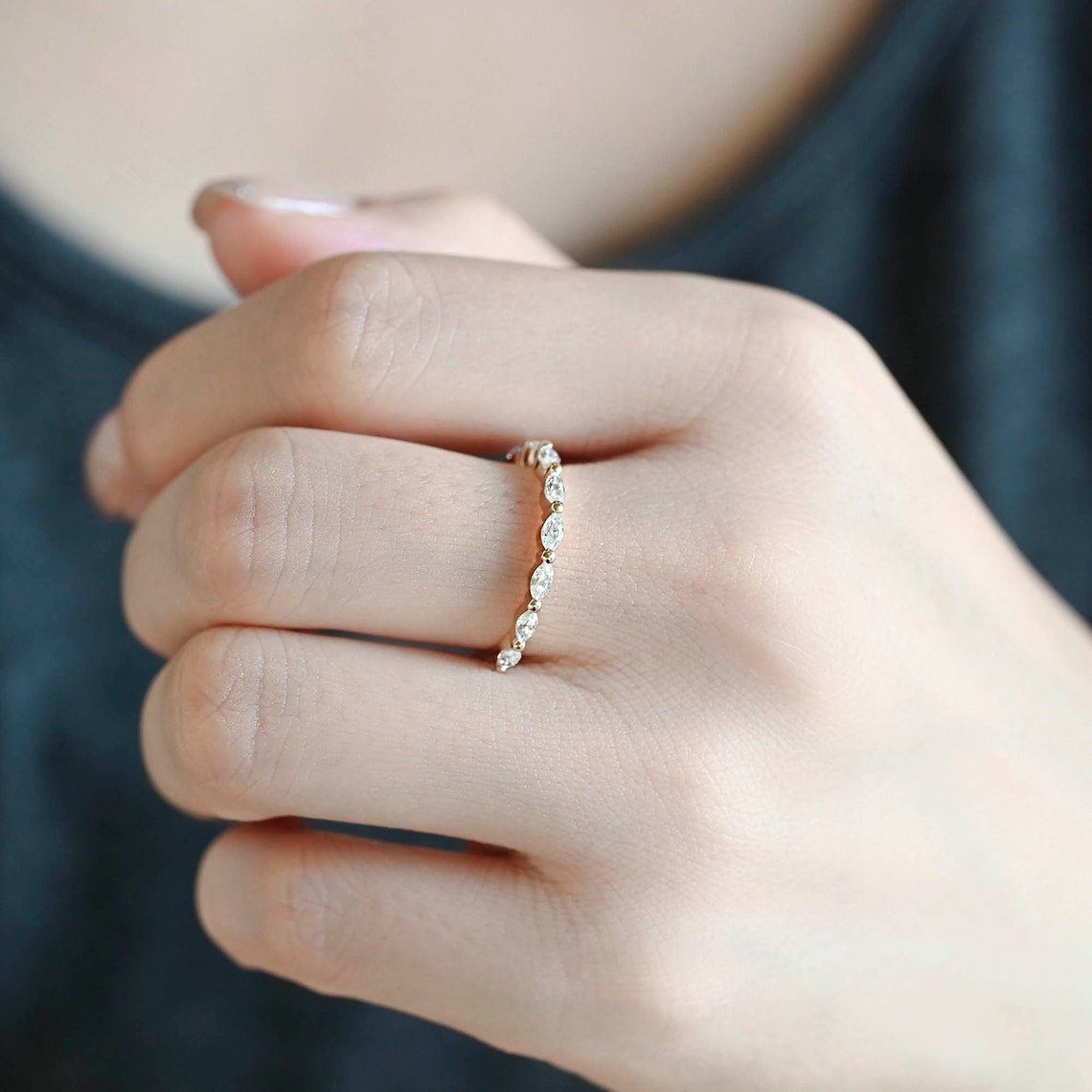 0.25 TCW Marquise CVD Diamond Half Eternity Wedding Band - Camila Brown