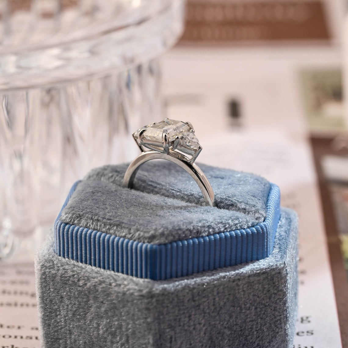1.0-3.0 CT Emerald E/VS1 CVD Diamond Three Stone Style Engagement Ring - Camila Brown