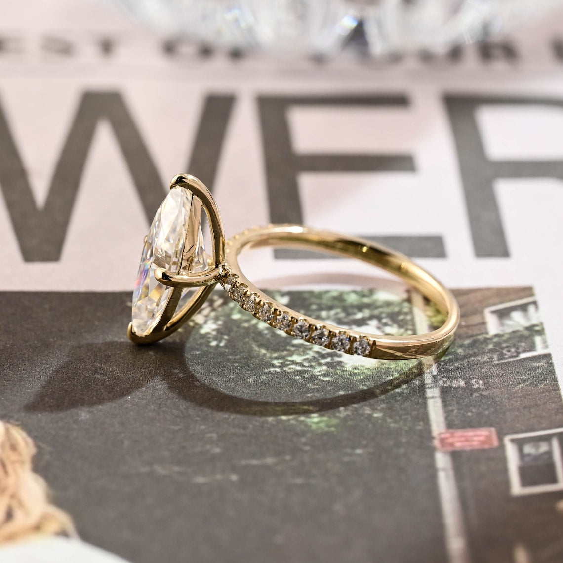 1.0 - 3.0 CT Marquise F/VS1 CVD Diamond Pave Setting Engagement Ring - Camila Brown