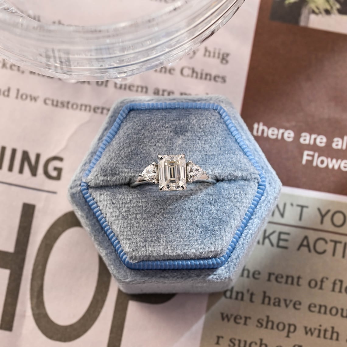 1.0-3.0 CT Emerald E/VS1 CVD Diamond Three Stone Style Engagement Ring - Camila Brown