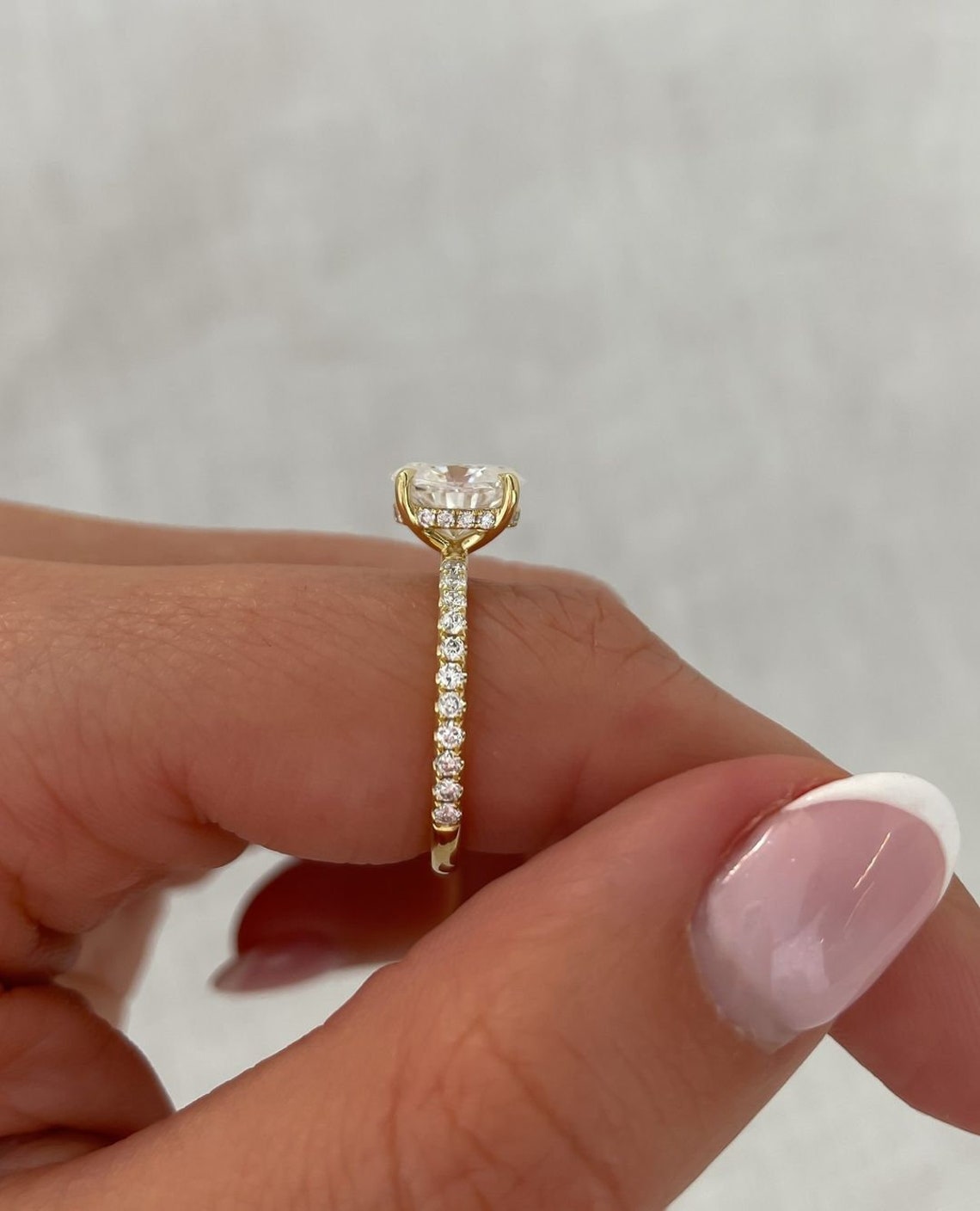 1.50 CT Oval E/VVS2 CVD Diamond Hidden Halo Pave Setting Engagement Ring - Camila Brown