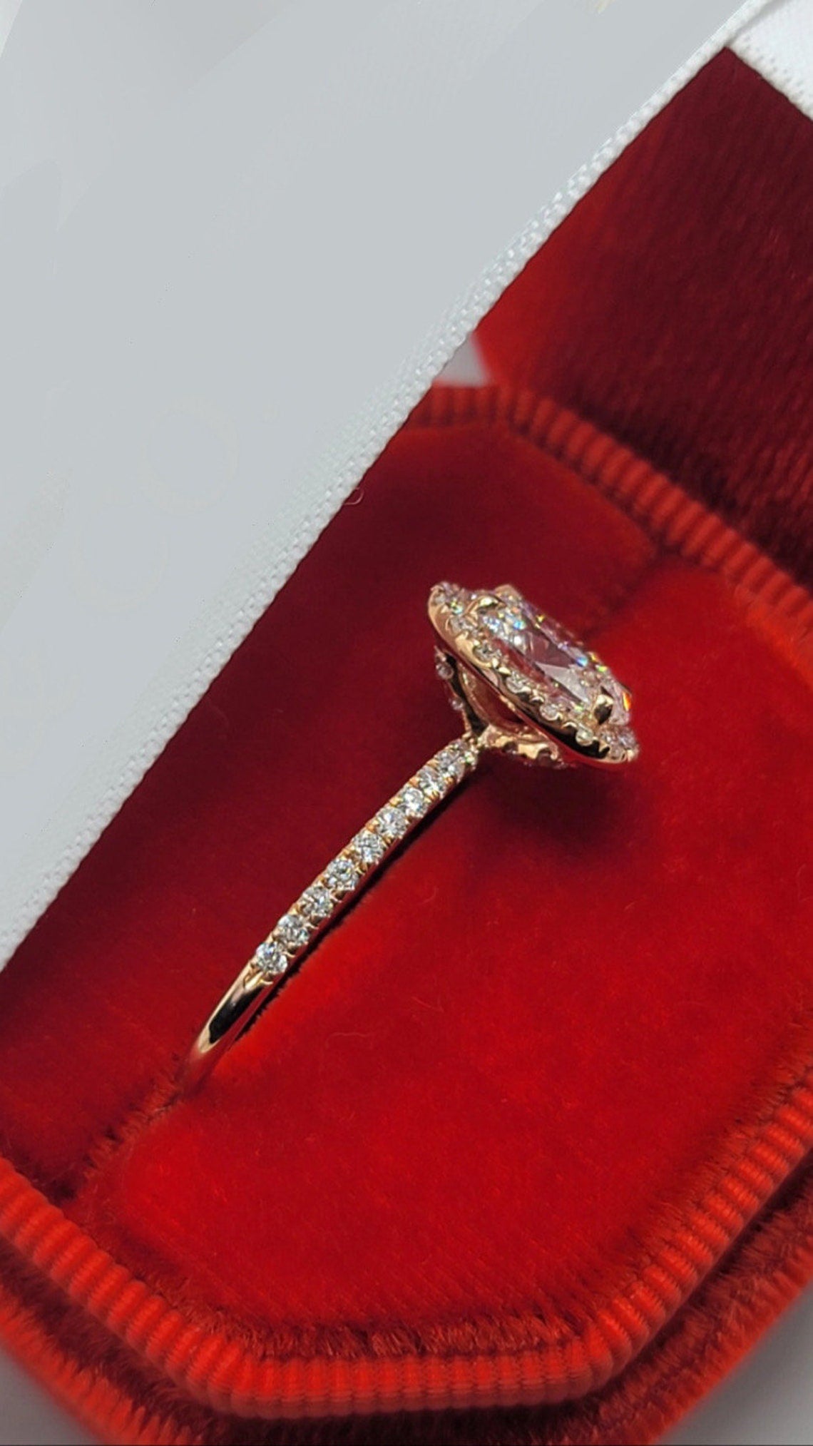 1.0 CT Oval E/VVS2 CVD Diamond Halo Pave Setting Engagement Ring - Camila Brown