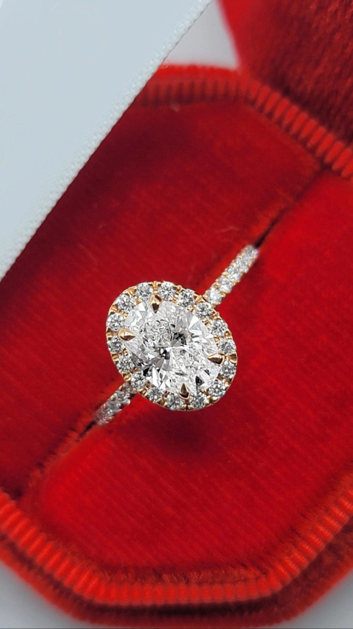 1.0 CT Oval E/VVS2 CVD Diamond Halo Pave Setting Engagement Ring - Camila Brown
