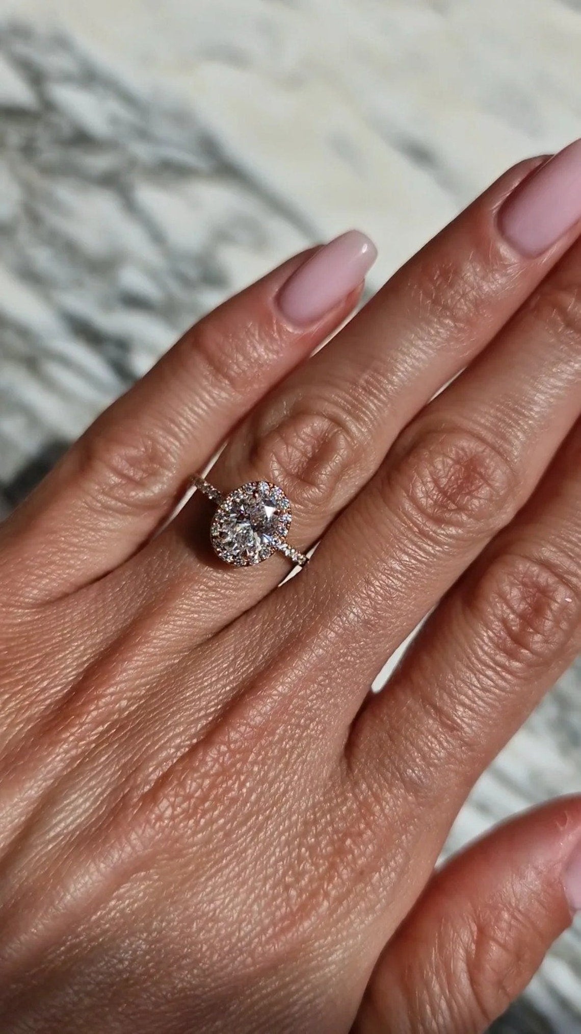 1.0 CT Oval E/VVS2 CVD Diamond Halo Pave Setting Engagement Ring - Camila Brown