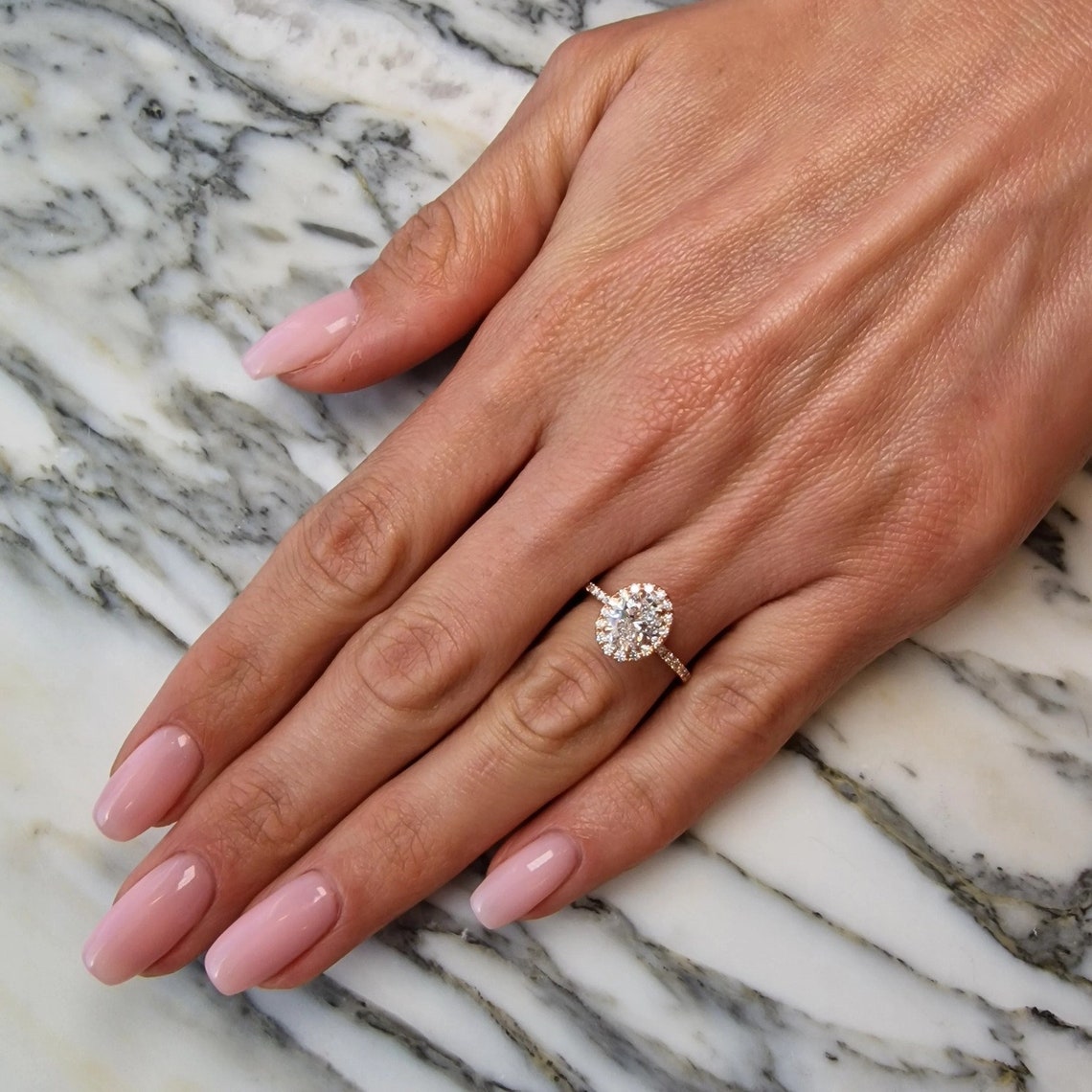 1.0 CT Oval E/VVS2 CVD Diamond Halo Pave Setting Engagement Ring - Camila Brown