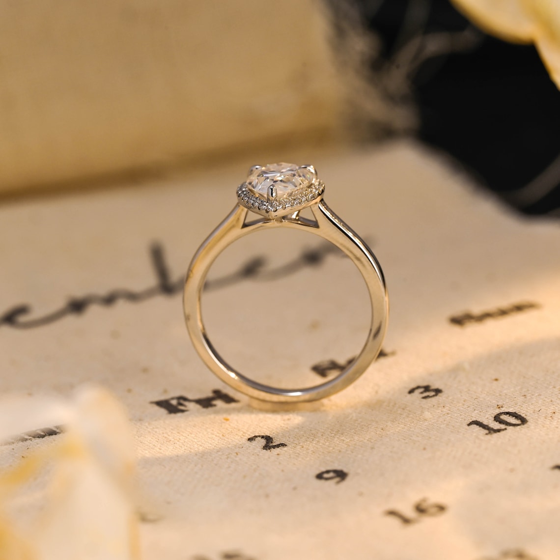 1.25 CT Pear Cut F/VS1 CVD Diamond Halo Solitaire Engagement Ring - Camila Brown