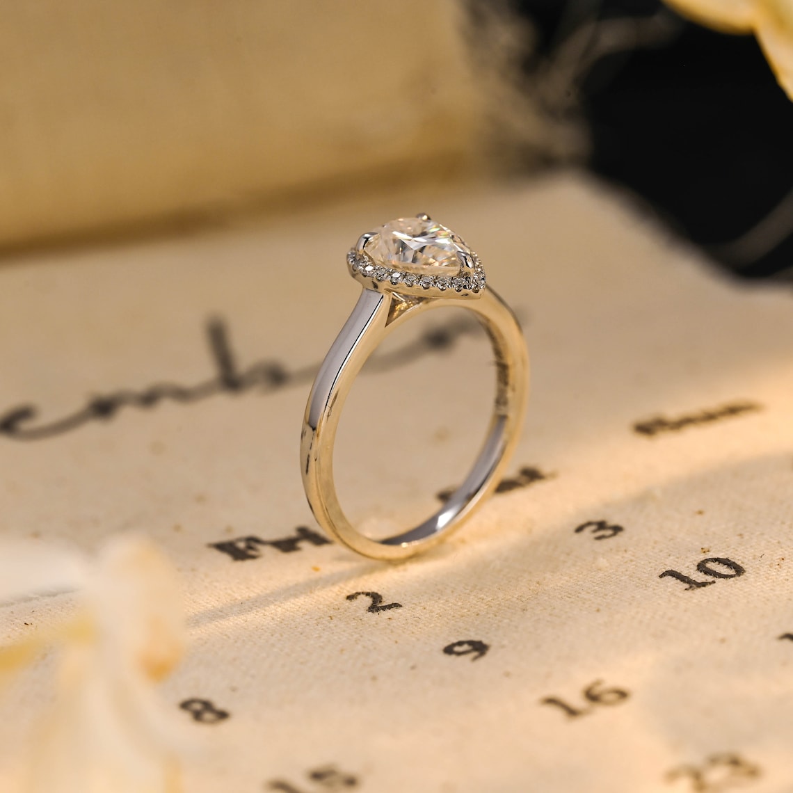 1.25 CT Pear Cut F/VS1 CVD Diamond Halo Solitaire Engagement Ring - Camila Brown