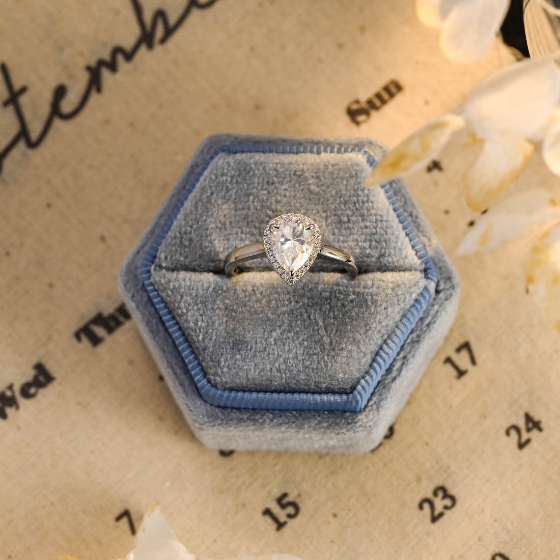 1.25 CT Pear Cut F/VS1 CVD Diamond Halo Solitaire Engagement Ring - Camila Brown