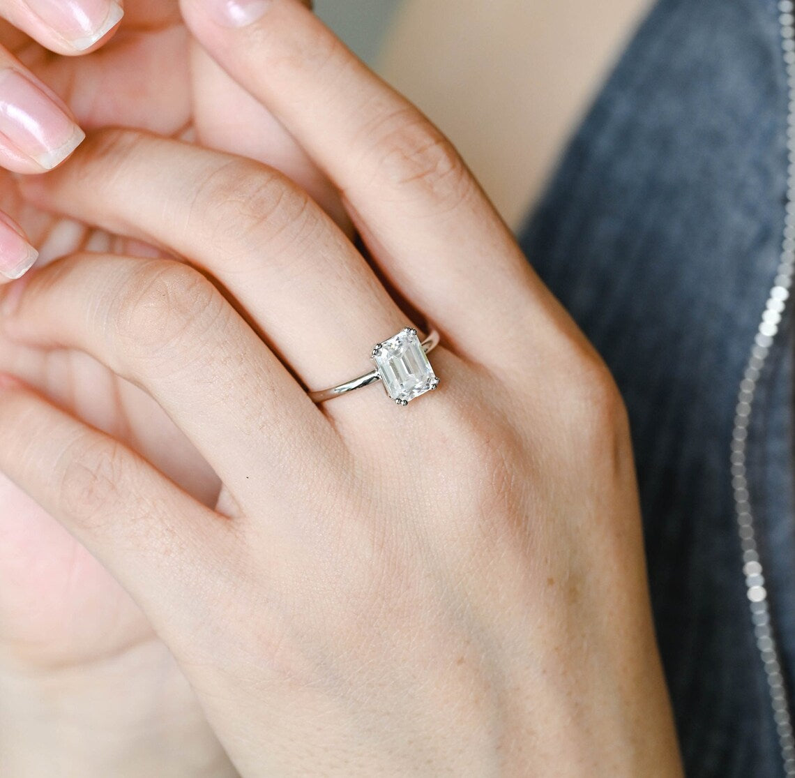 1.0 CT-3.0 CT Emerald E/VS1 CVD Diamond Solitaire Engagement Ring - Camila Brown
