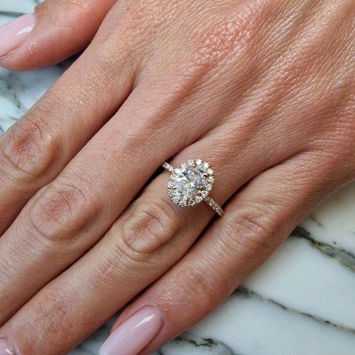 1.0 CT Oval E/VVS2 CVD Diamond Halo Pave Setting Engagement Ring - Camila Brown