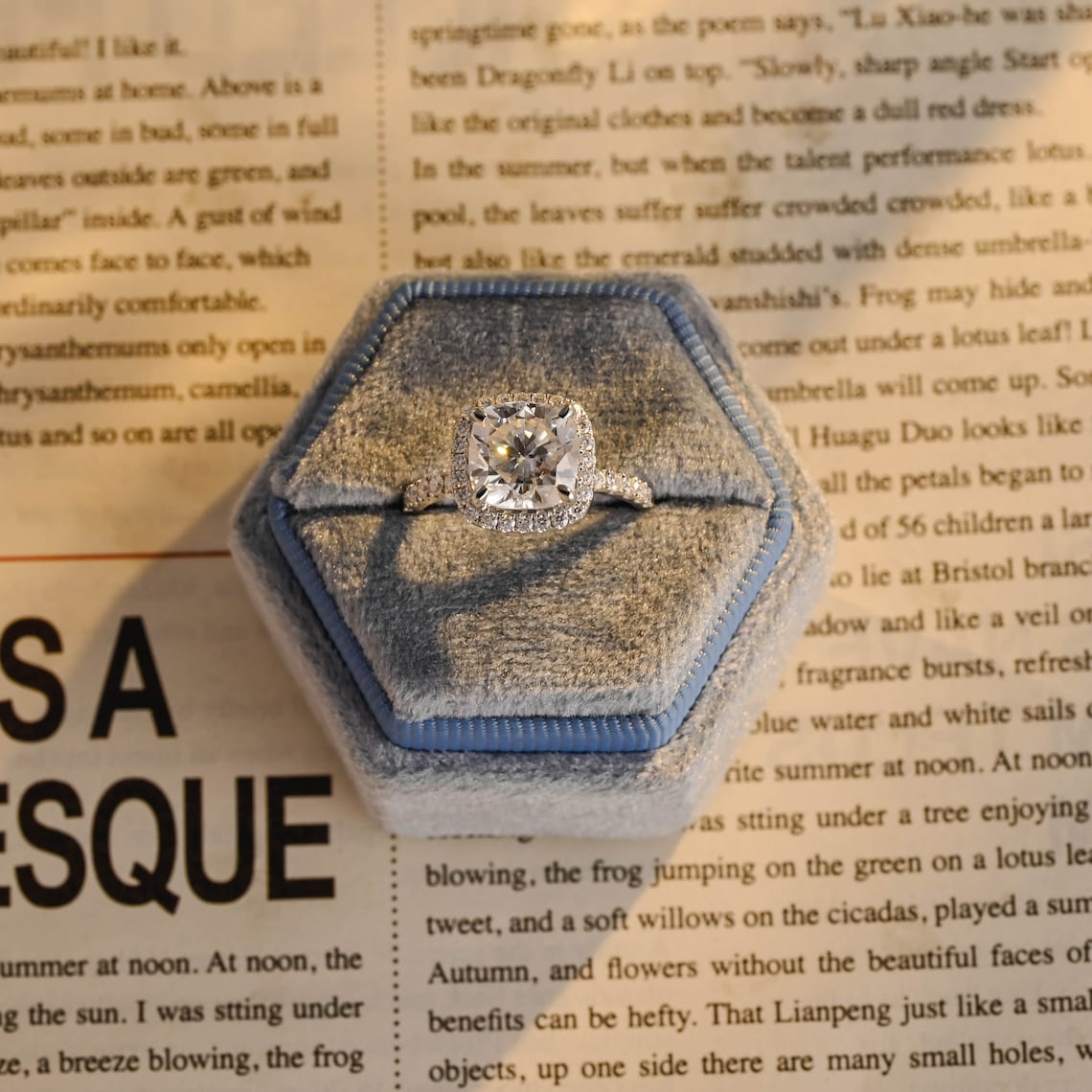 1.50 - 3.50 CT Cushion F/VS1 CVD Diamond Halo Pave setting Engagement Ring - Camila Brown