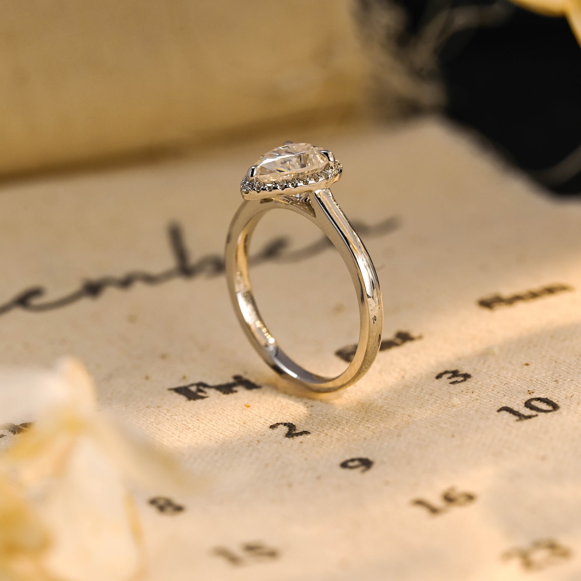 1.25 CT Pear Cut F/VS1 CVD Diamond Halo Solitaire Engagement Ring - Camila Brown