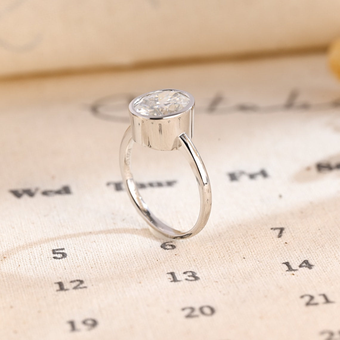 1.0 CT Oval F/VS1 CVD Diamond Bezel Solitaire Engagement Ring - Camila Brown