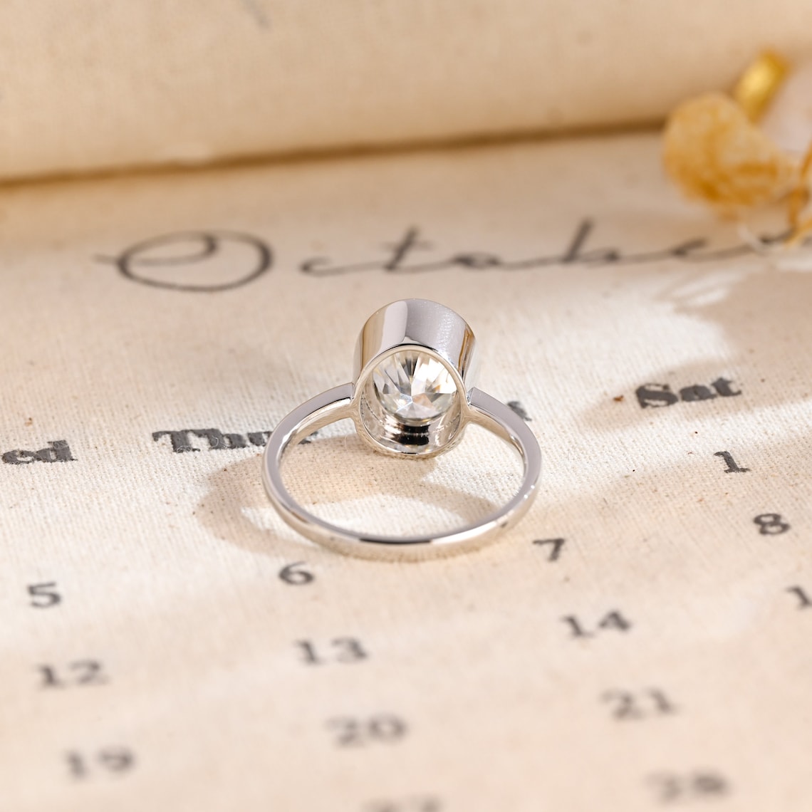 1.0 CT Oval F/VS1 CVD Diamond Bezel Solitaire Engagement Ring - Camila Brown