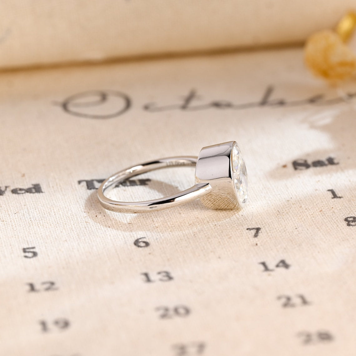 1.0 CT Oval F/VS1 CVD Diamond Bezel Solitaire Engagement Ring - Camila Brown