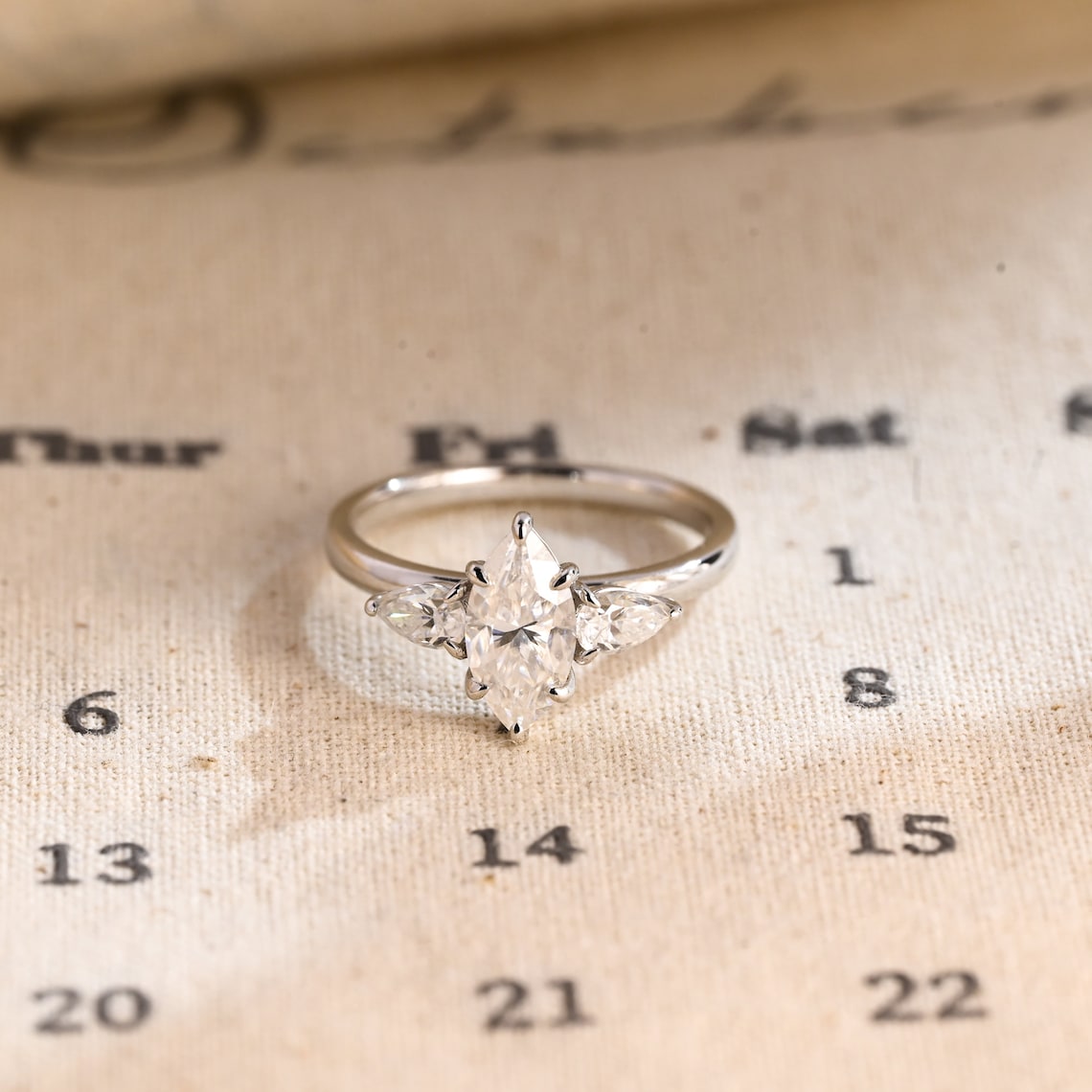 1.0 - 3.0 CT Marquise F/VS1 CVD Diamond Three Stone Style Engagement Ring - Camila Brown