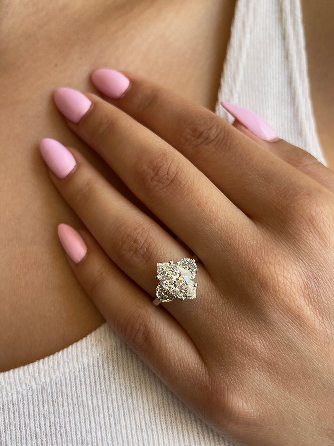 1.0-3.30 CT Marquise CVD Diamond Three Stones Engagement Ring - Camila Brown