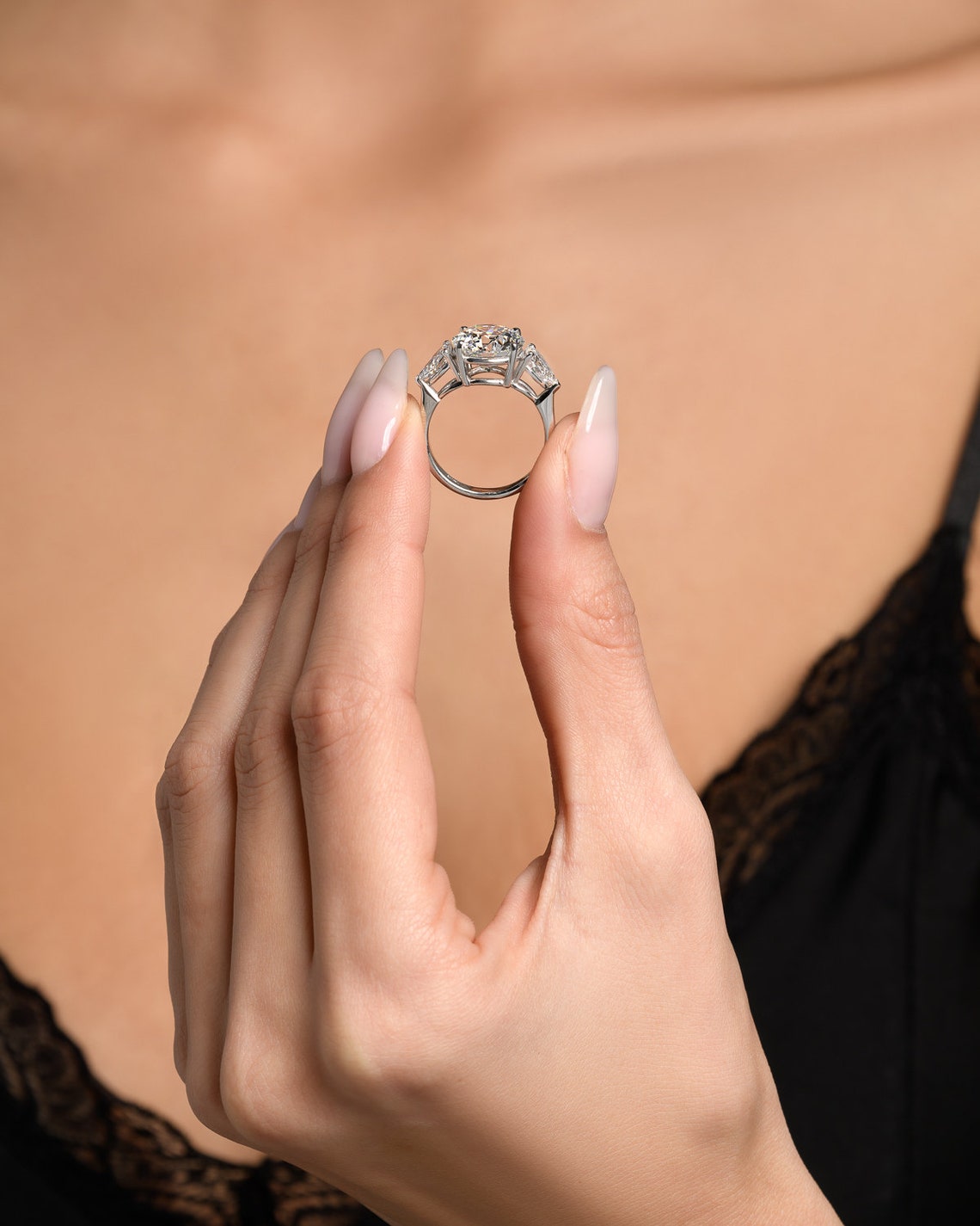 2.0-6.0 CT Round G/VS2 CVD Diamond Three Stones Engagement Ring - Camila Brown