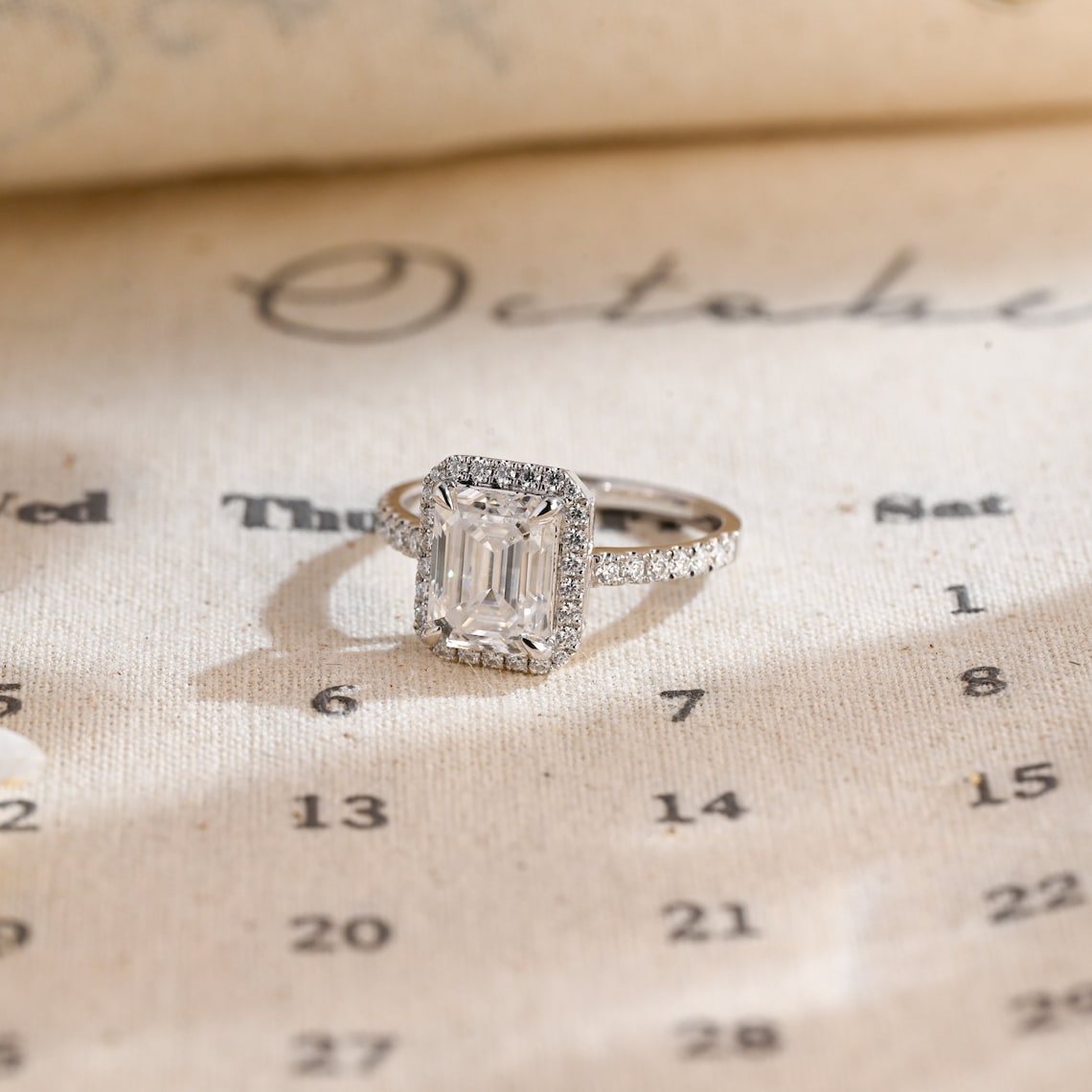 1.0-3.0 CT Emerald E/VS1 CVD Diamond Halo Pave setting Engagement Ring - Camila Brown