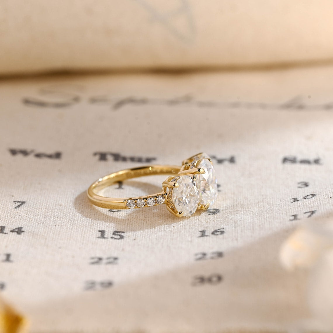 1.0 - 3.0 CT Oval F/VS1 CVD Diamond Three Stone Style Engagement Ring - Camila Brown