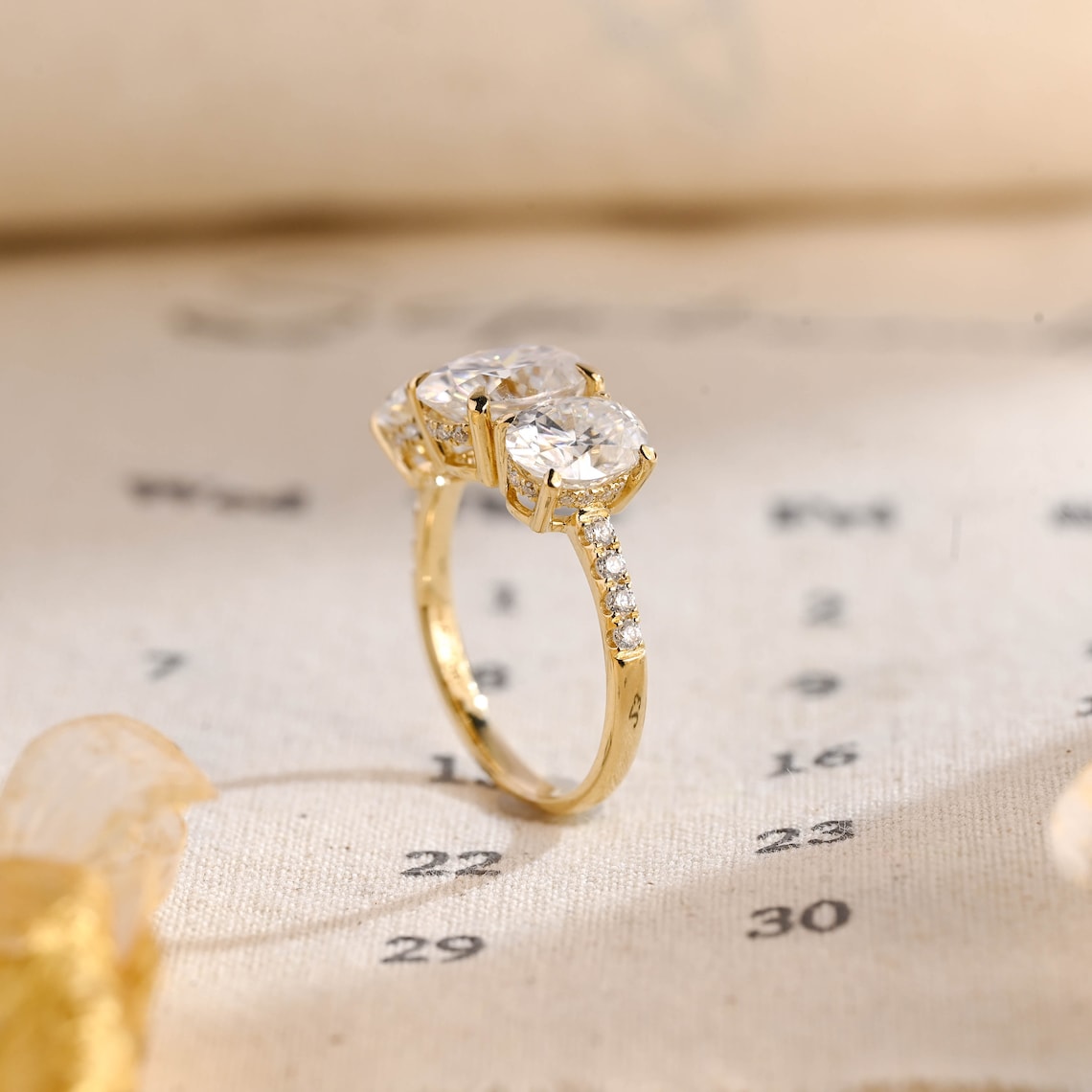 1.0 - 3.0 CT Oval F/VS1 CVD Diamond Three Stone Style Engagement Ring - Camila Brown