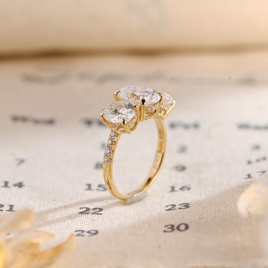 1.0 - 3.0 CT Oval F/VS1 CVD Diamond Three Stone Style Engagement Ring - Camila Brown