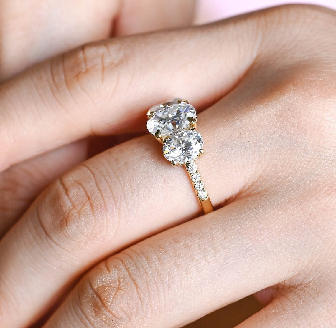 1.0 - 3.0 CT Oval F/VS1 CVD Diamond Three Stone Style Engagement Ring - Camila Brown