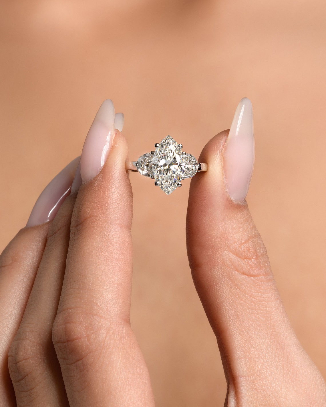 1.0-3.30 CT Marquise CVD Diamond Three Stones Engagement Ring - Camila Brown