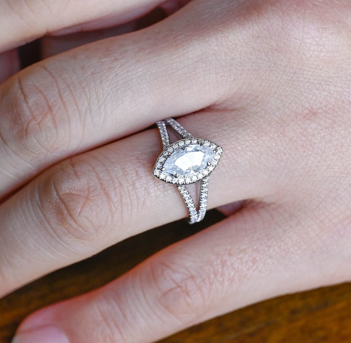 1.0 CT Marquise F/VS1 CVD Diamond Split Shank Style Engagement Ring - Camila Brown
