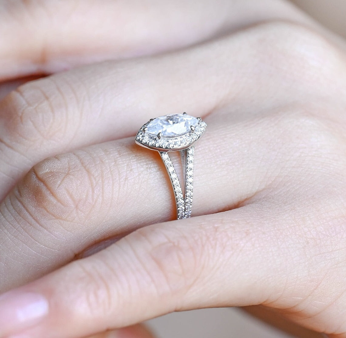 1.0 CT Marquise F/VS1 CVD Diamond Split Shank Style Engagement Ring - Camila Brown