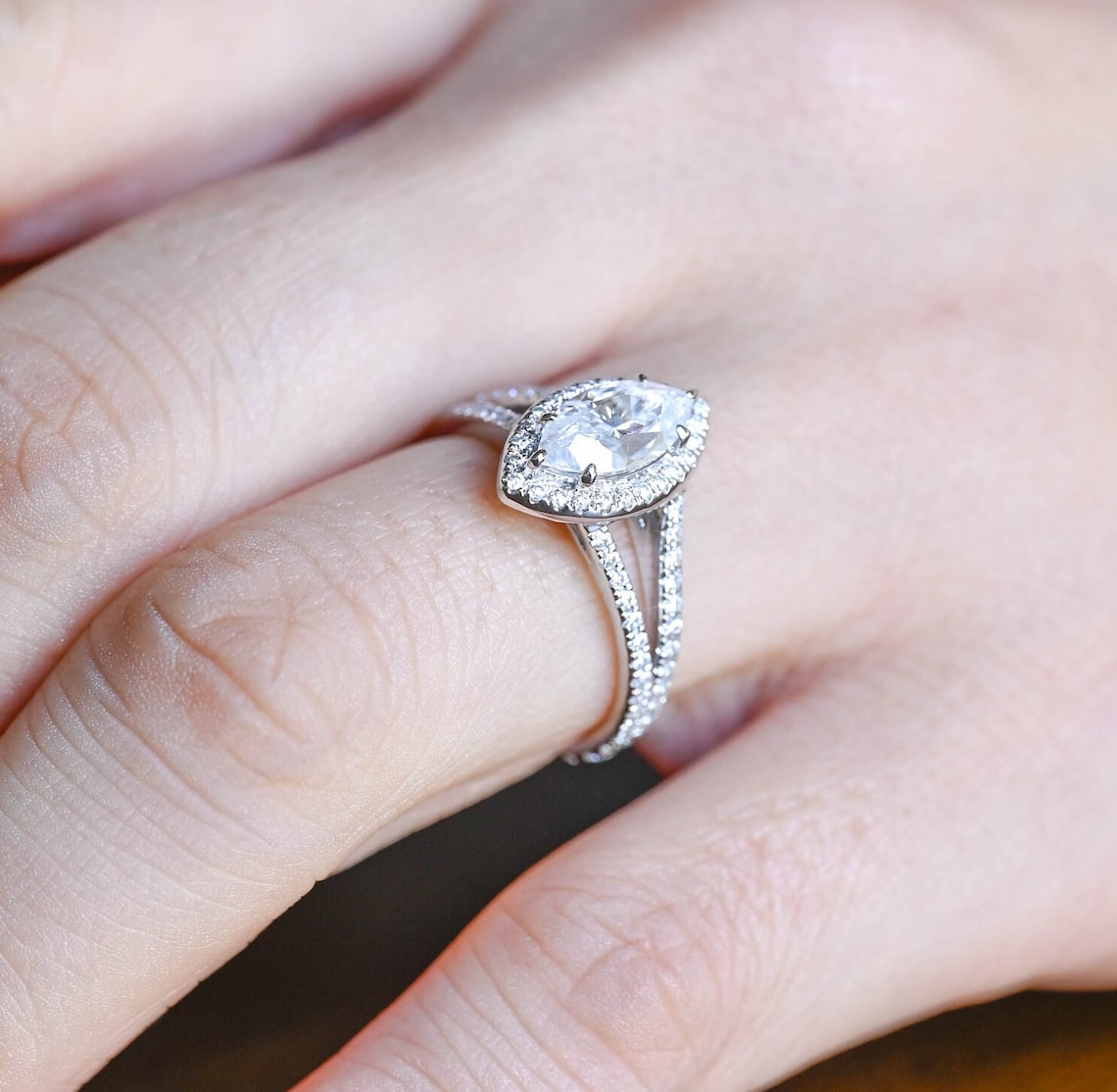 1.0 CT Marquise F/VS1 CVD Diamond Split Shank Style Engagement Ring - Camila Brown