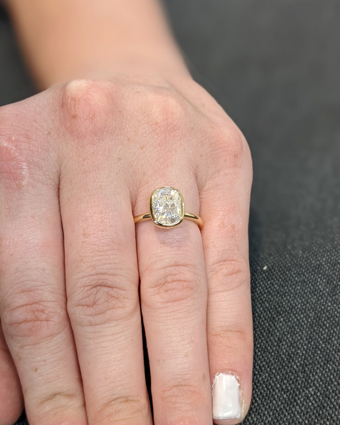 1.0 - 3.0 CT Elongated Cushion F/VS1 CVD Diamond Bezel Setting Engagement Ring - Camila Brown