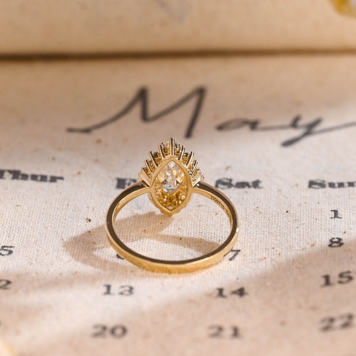 1.0 CT Marquise F/VS1 CVD Diamond Halo Solitaire Engagement Ring - Camila Brown