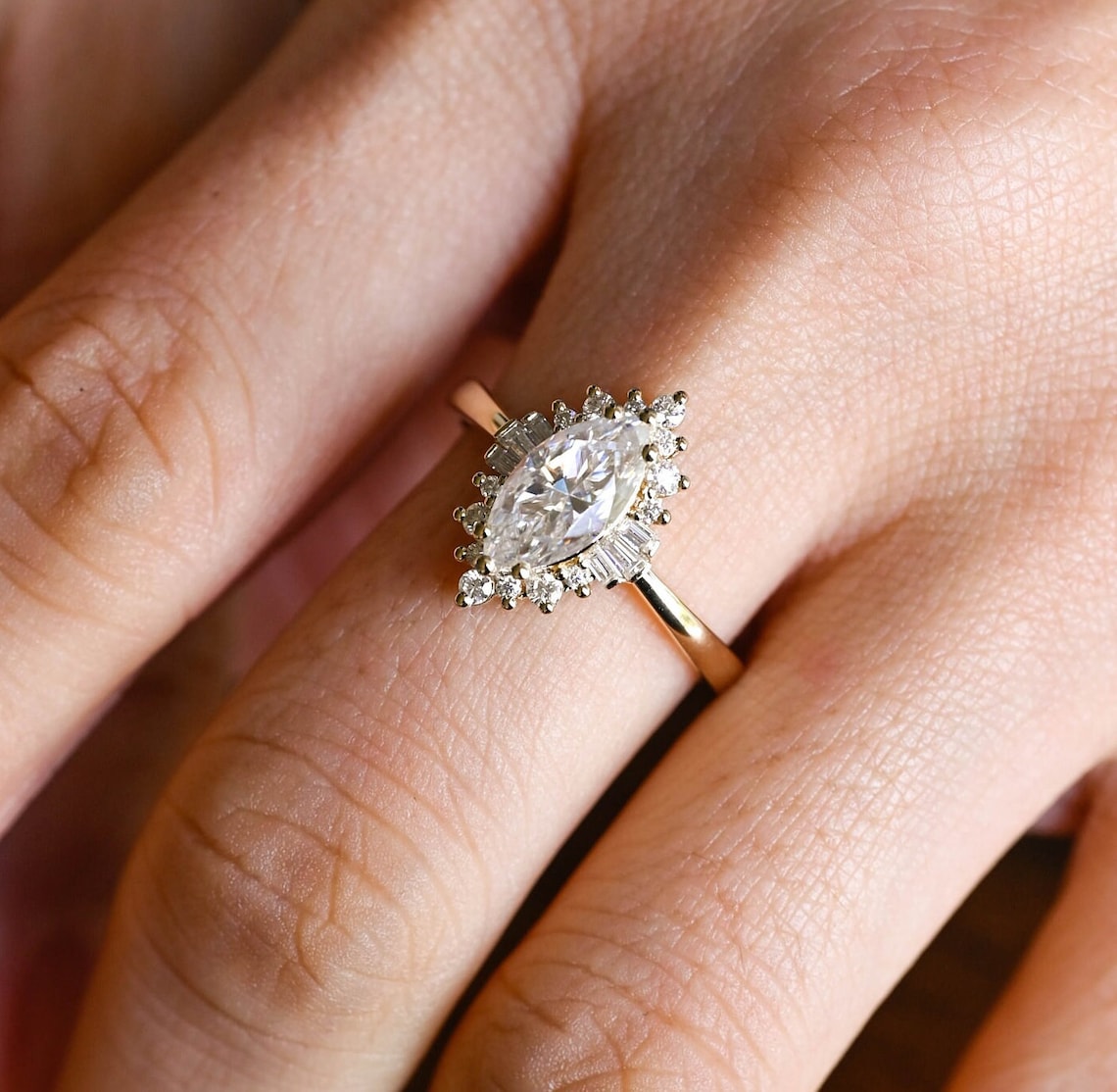 1.0 CT Marquise F/VS1 CVD Diamond Halo Solitaire Engagement Ring - Camila Brown