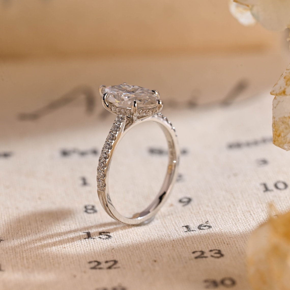 1.0 - 3.0 CT Marquise F/VS1 CVD Diamond Hidden Halo Pave Seeting Engagement Ring - Camila Brown