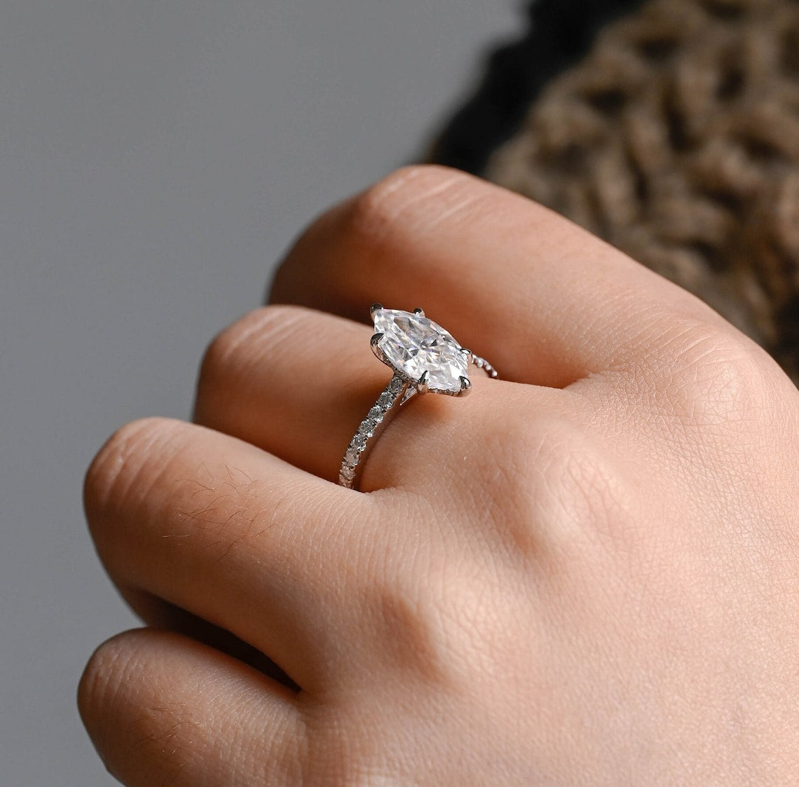 1.0 - 3.0 CT Marquise F/VS1 CVD Diamond Hidden Halo Pave Seeting Engagement Ring - Camila Brown