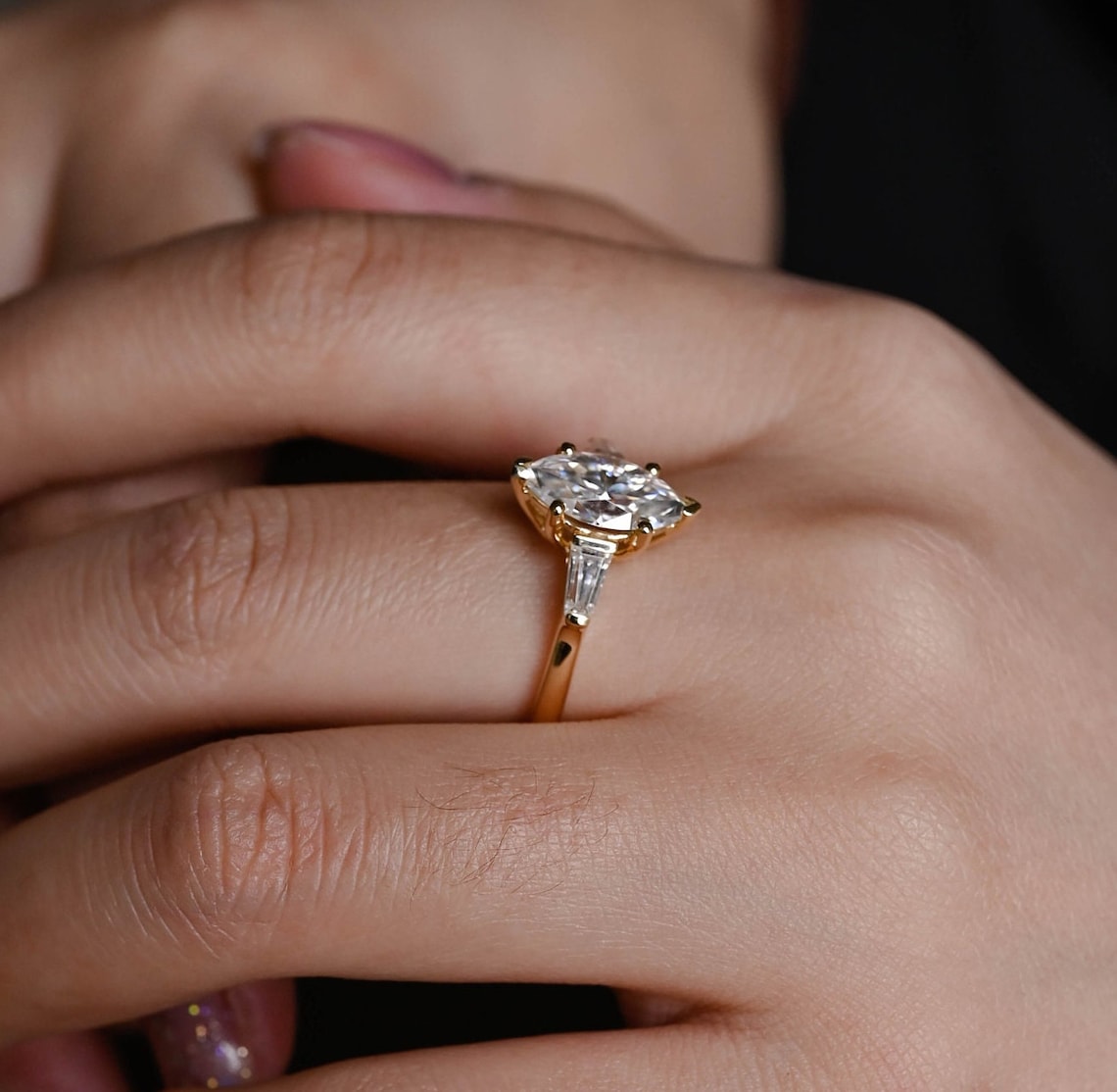 2.0 - 4.0 CT Marquise F/VS1 CVD Diamond Three Stone Style Engagement Ring - Camila Brown