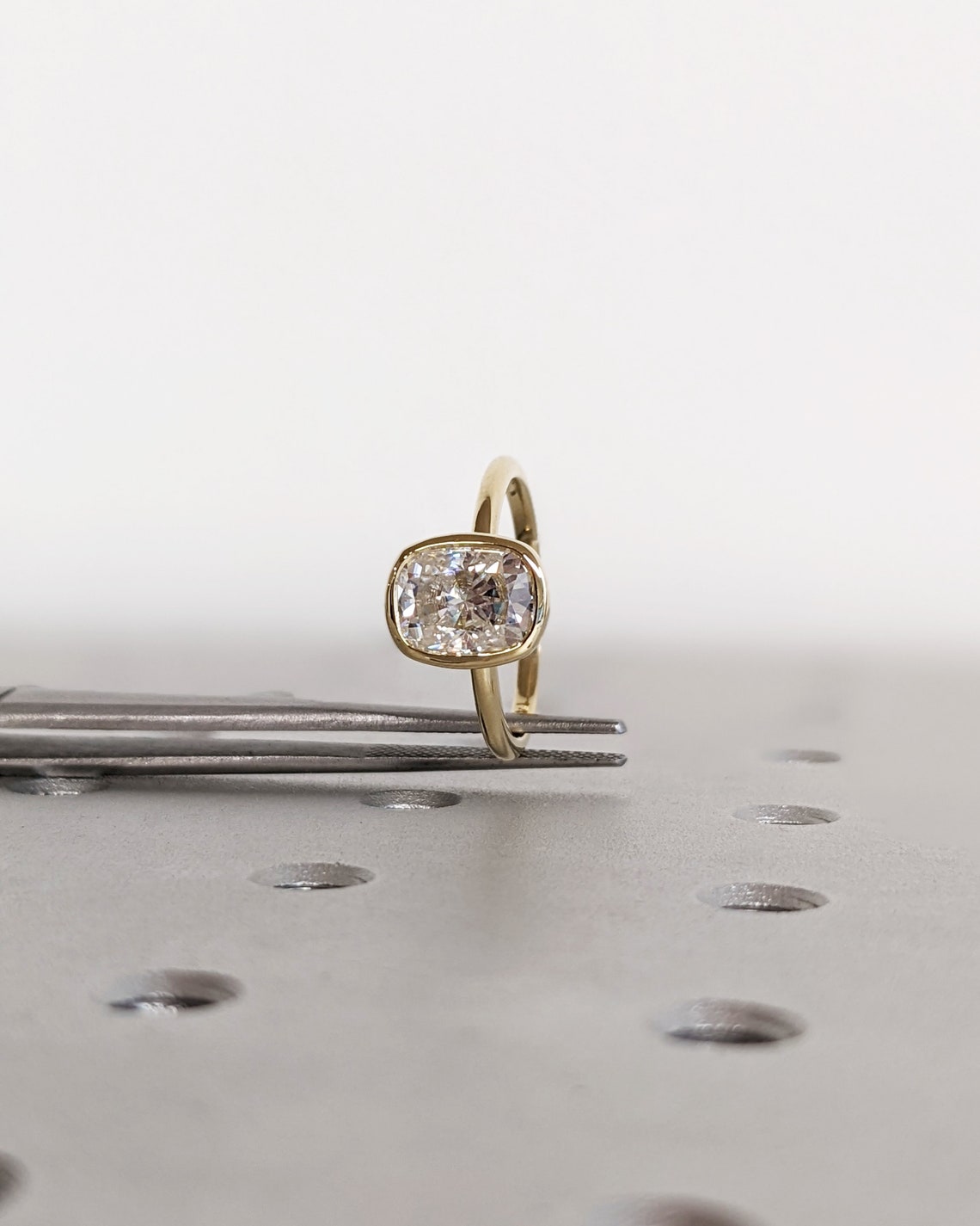 1.0 - 3.0 CT Elongated Cushion F/VS1 CVD Diamond Bezel Setting Engagement Ring - Camila Brown