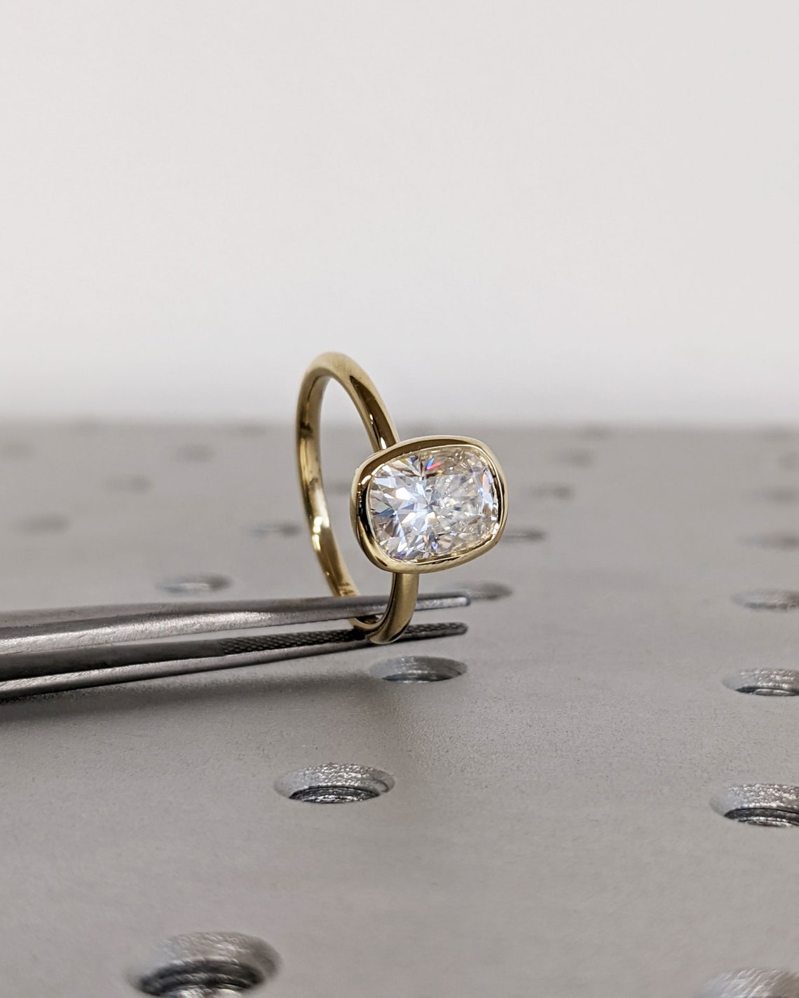 1.0 - 3.0 CT Elongated Cushion F/VS1 CVD Diamond Bezel Setting Engagement Ring - Camila Brown