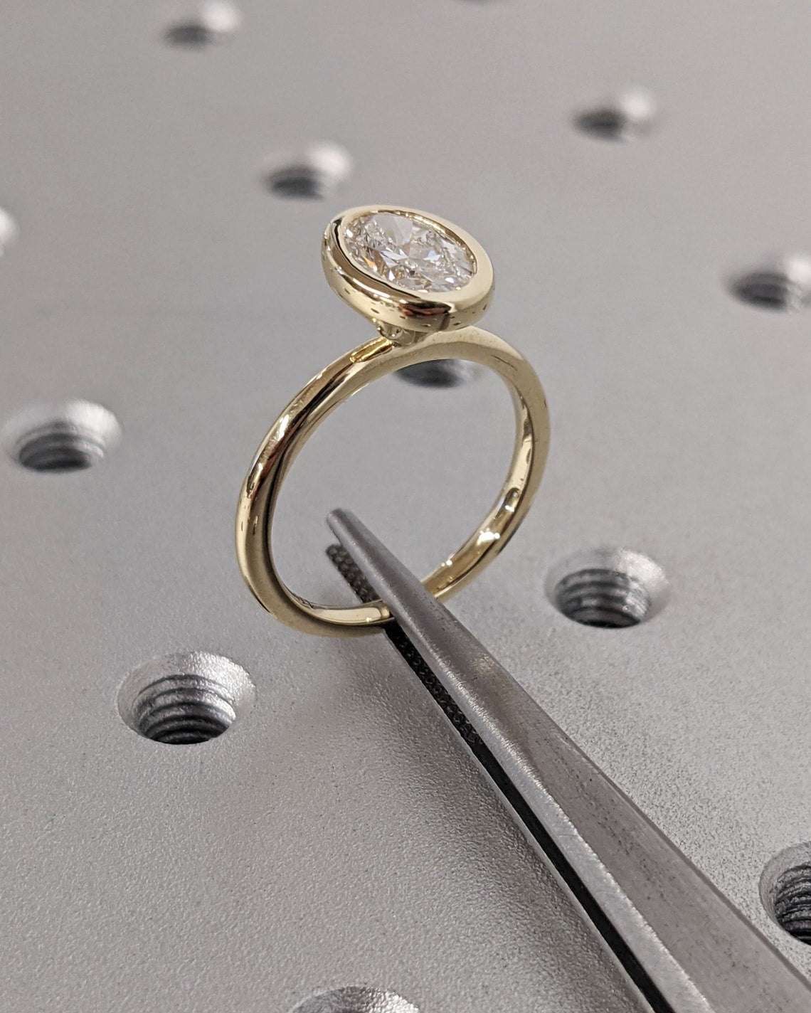 1.0 CT Oval F/VS1 CVD Diamond Bezel Solitaire Engagement Ring - Camila Brown