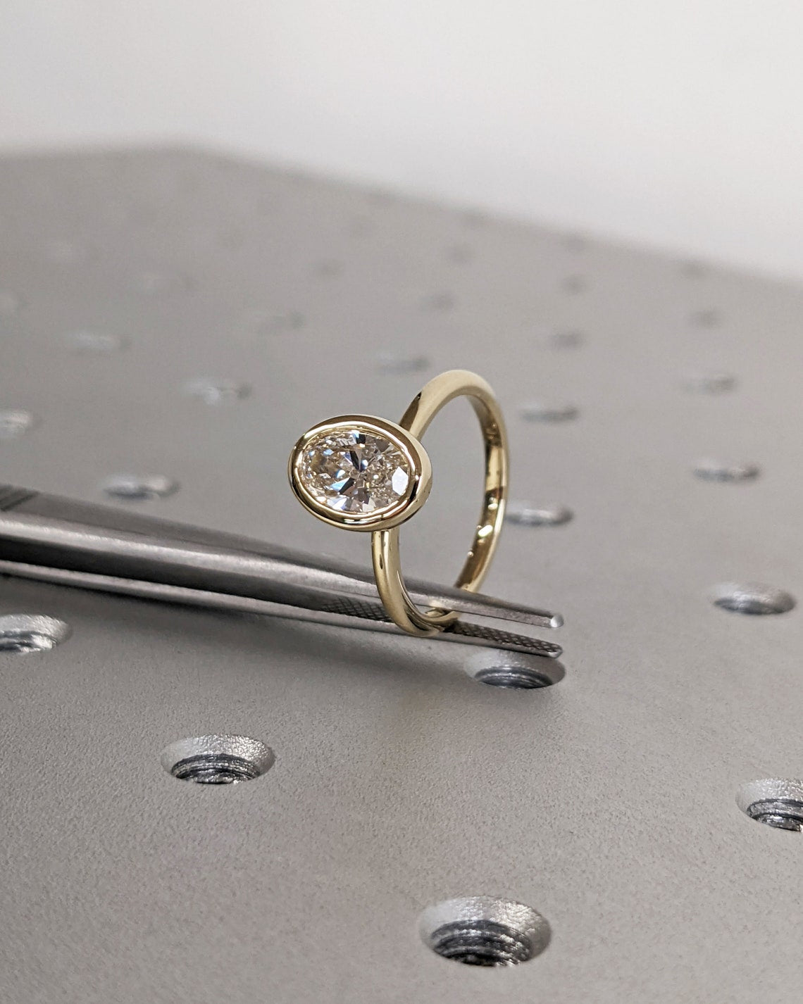 1.0 CT Oval F/VS1 CVD Diamond Bezel Solitaire Engagement Ring - Camila Brown