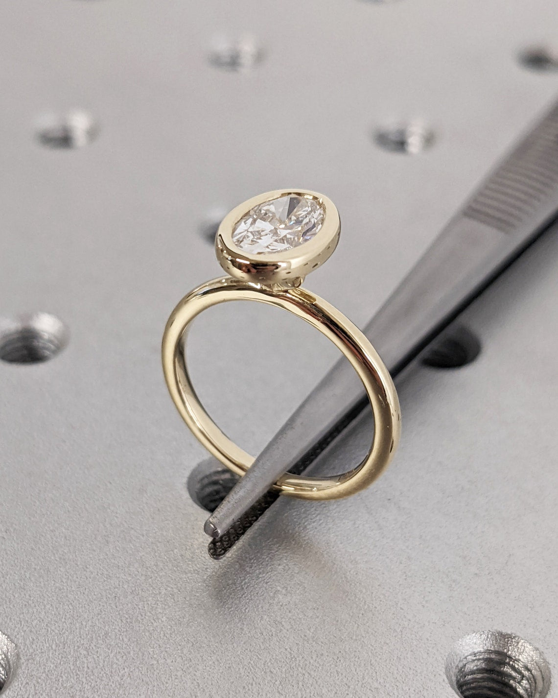 1.0 CT Oval F/VS1 CVD Diamond Bezel Solitaire Engagement Ring - Camila Brown