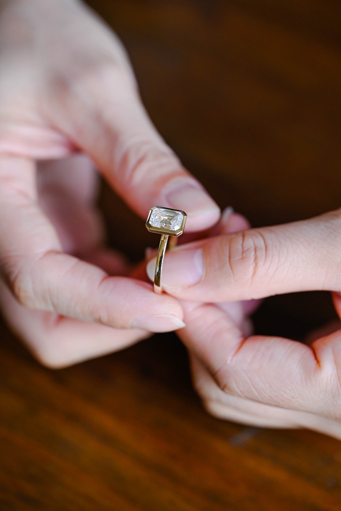 1.0-3.0 CT Emerald F/VS1 CVD Diamond Bezel Solitaire Engagement Ring - Camila Brown